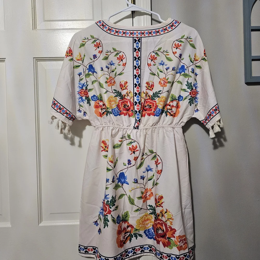 SHEIN Floral Embroidered Dress with Tassels - Picture 2 of 3